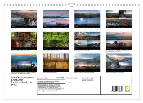 Produktbild: Atemberaubende und Emotionale Landschaften in der Pfalz (Wandkalender 2026 DIN A3 quer), CALVENDO Monatskalender