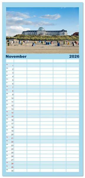 Produktbild: Familienplaner 2026 - Ostfriesische Inseln - Borkum, Norderney, Juist, Baltrum, Langeoog, Spiekeroog, Wangerooge mit 5 Spalten (Wandkalender, 21 x 45 cm) CALVENDO