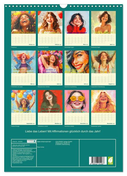 Produktbild: Liebe das Leben! Mit Affirmationen gl&uuml;cklich durch das Jahr! (Wandkalender 2026 DIN A3 hoch), CALVENDO Monatskalender