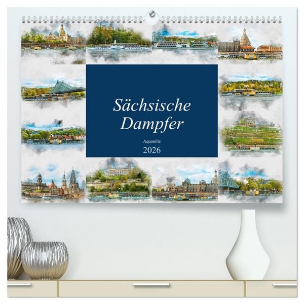 Produktbild: S&auml;chsische Dampfer Aquarelle (hochwertiger Premium Wandkalender 2026 DIN A2 quer), Kunstdruck in Hochglanz