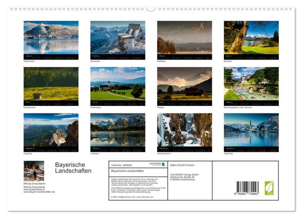 Produktbild: Bayerische Landschaften (hochwertiger Premium Wandkalender 2026 DIN A2 quer), Kunstdruck in Hochglanz