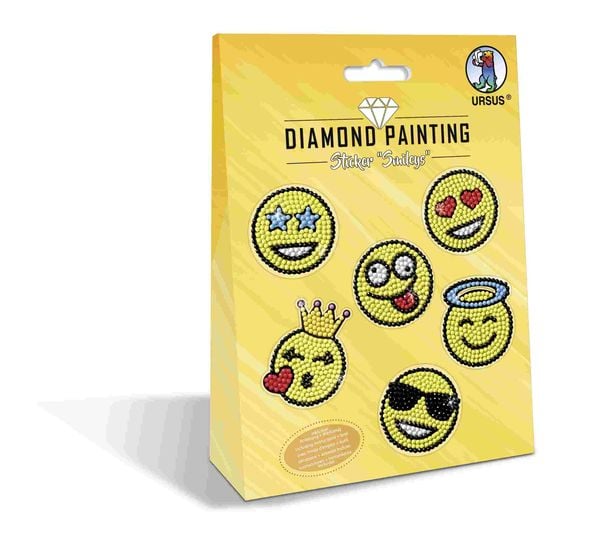 URSUS Kinder-Bastelsets Diamond Painting Sticker Smileys, 2er Bogen