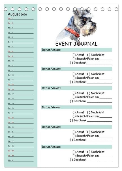 Produktbild: B-DAY PLANER - Aquarell Hunderassen - F&uuml;r Termine, Geschenke, Eventdetails & mehr (Tischkalender 2026 DIN A5 hoch), CALVENDO Monatskalender