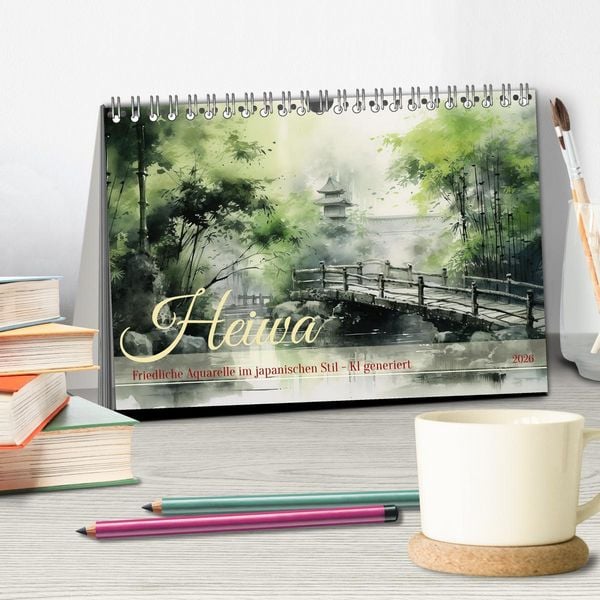 Produktbild: Heiwa - Friedliche Aquarelle im japanischen Stil (Tischkalender 2026 DIN A5 quer), CALVENDO Monatskalender