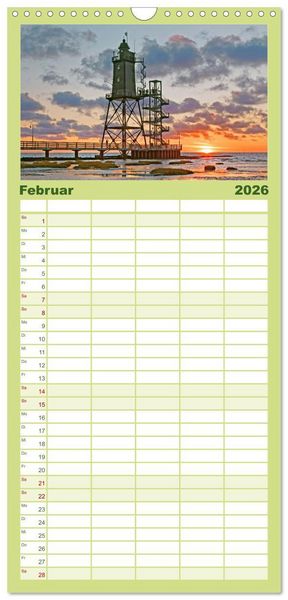 Produktbild: Familienplaner 2026 - Leuchtt&uuml;rme: Die Sch&ouml;nsten an Nord- und Ostsee mit 5 Spalten (Wandkalender, 21 x 45 cm) CALVENDO