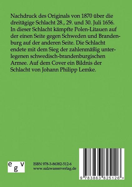 Produktbild: Die dreit&auml;gige Schlacht bei Warschau 28., 29. und 30. Juli 1656