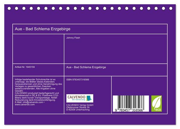 Produktbild: Aue - Bad Schlema Erzgebirge (Tischkalender 2026 DIN A5 quer), CALVENDO Monatskalender