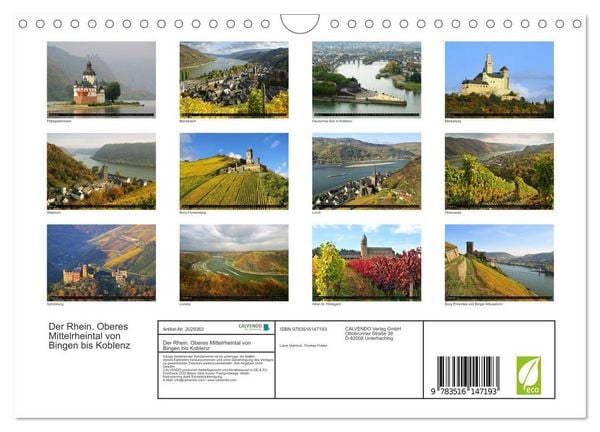 Produktbild: Der Rhein. Oberes Mittelrheintal von Bingen bis Koblenz (Wandkalender 2026 DIN A4 quer), CALVENDO Monatskalender