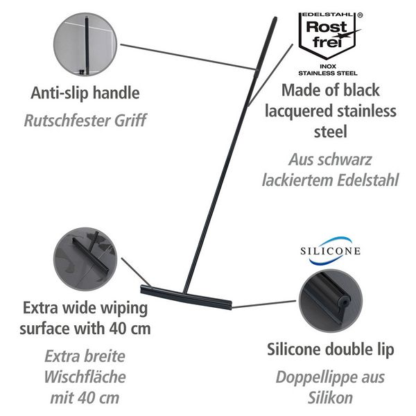 Produktbild: Edelstahl Boden-und Fensterwischer Mod. Rosole Schwarz, 40 cm Wischbreite