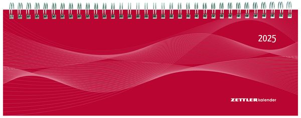 Tisch-Querkalender PP-Cover rot 2025 - Büro-Planer 29,7x10,5 cm - Tisch-Kalender - 1 Woche 2 Seiten - Ringbindung - Zett