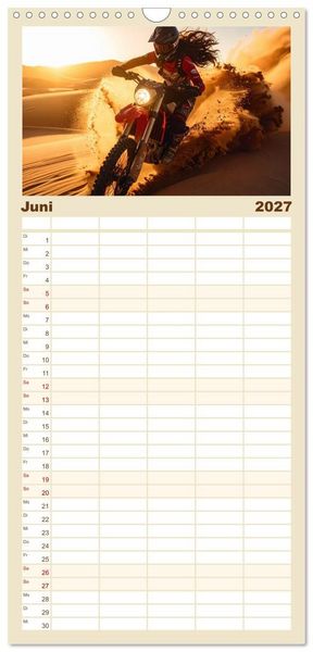 Produktbild: Familienplaner 2027 - W&uuml;stenabenteuer - Spektakul&auml;re Moto-Rallys mit 5 Spalten (Wandkalender, 21 x 45 cm) CALVENDO