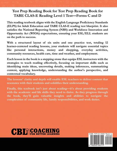 Produktbild: Test Prep Textbook for TABE CLAS-E Writing Level 1 Test -Forms C and D