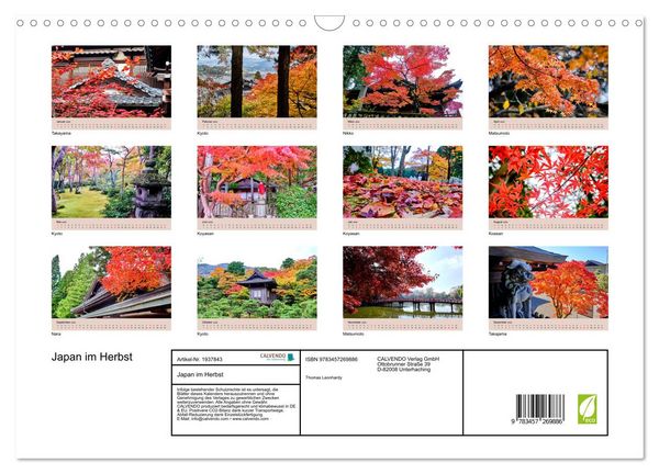 Produktbild: Japan im Herbst (Wandkalender 2026 DIN A3 quer), CALVENDO Monatskalender