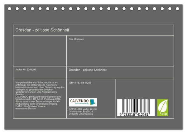 Produktbild: Dresden - zeitlose Sch&ouml;nheit (Tischkalender 2026 DIN A5 quer), CALVENDO Monatskalender