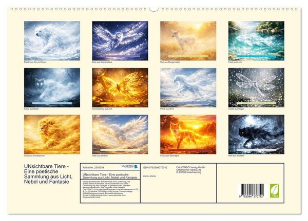 Produktbild: UNsichtbare Tiere - Eine poetische Sammlung aus Licht, Nebel und Fantasie (hochwertiger Premium Wandkalender 2027 DIN A2 quer), Kunstdruck in Hochglanz