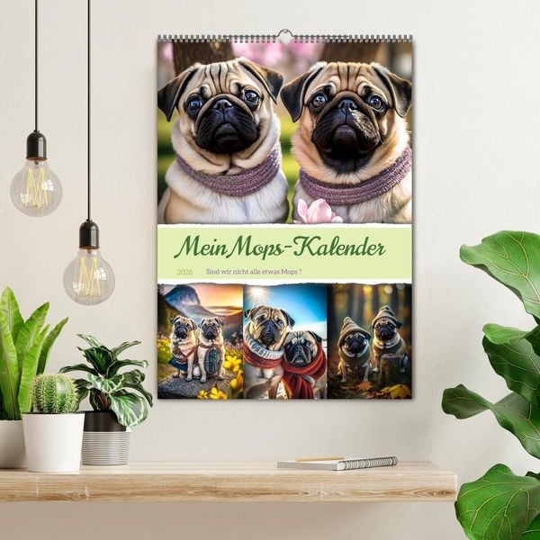 Produktbild: Mein Mops-Kalender (Wandkalender 2026 DIN A2 hoch), CALVENDO Monatskalender
