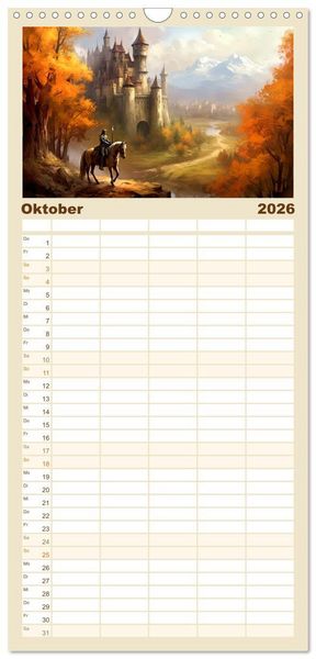Produktbild: Familienplaner 2026 - Malerische Ritterburgen mit 5 Spalten (Wandkalender, 21 x 45 cm) CALVENDO