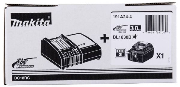 Produktbild: Makita 191A24-4 Werkzeug-Akku und Ladeger&auml;t 18V 3.0Ah Li-Ion