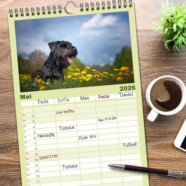 Produktbild: Familienplaner 2026 - Mit dem Riesenschnauzer durch das Jahr mit 5 Spalten (Wandkalender, 21 x 45 cm) CALVENDO