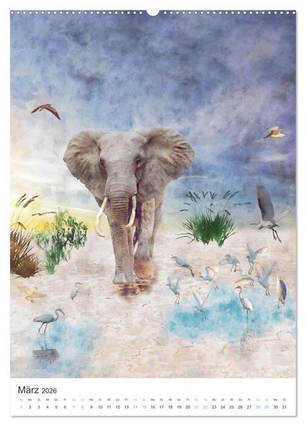 Produktbild: Elefanten - wie gemalt (hochwertiger Premium Wandkalender 2026 DIN A2 hoch), Kunstdruck in Hochglanz