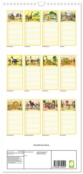 Produktbild: Familienplaner 2027 - Die Welt der Dinos mit 5 Spalten (Wandkalender, 21 x 45 cm) CALVENDO