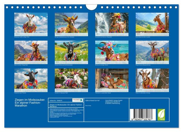Produktbild: Ziegen im Modezauber. Ein alpiner Fashion-Marathon (Wandkalender 2026 DIN A4 quer), CALVENDO Monatskalender