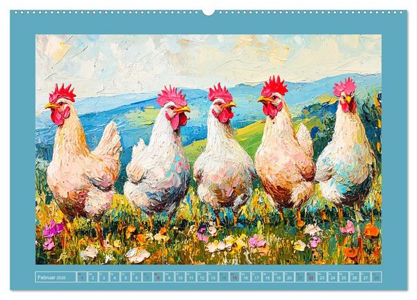 Produktbild: Federleichte Sch&ouml;nheiten. Duftige H&uuml;hner-Paintings (hochwertiger Premium Wandkalender 2026 DIN A2 quer), Kunstdruck in Hochglanz