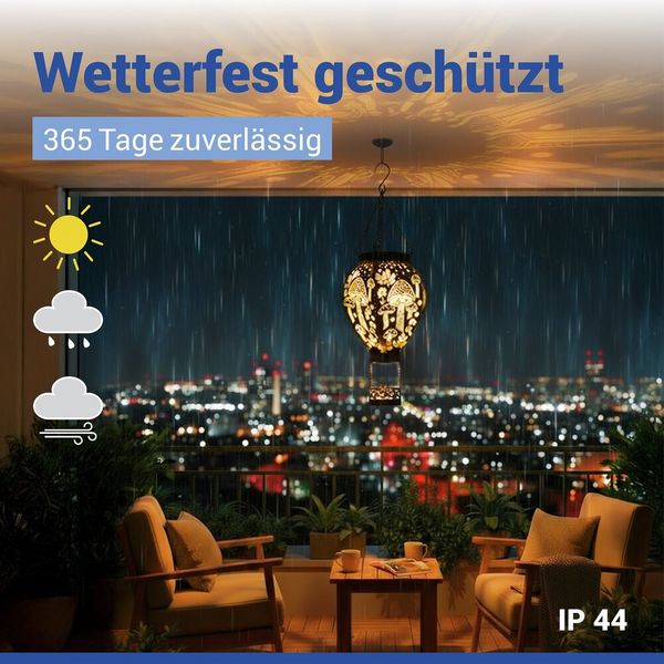 Produktbild: LED Solar-Hei&szlig;luftballon in Bronze-Optik, mit Pilzmuster-Lichtprojektion