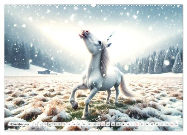 Produktbild: Mystische Einh&ouml;rner - Jahreszeiten im Einhornland (hochwertiger Premium Wandkalender 2026 DIN A2 quer), Kunstdruck in Hochglanz