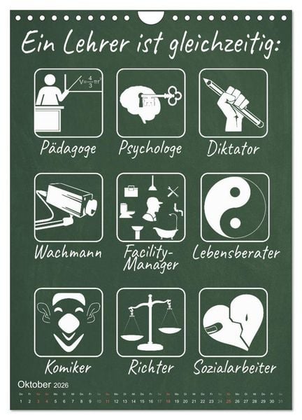 Produktbild: Coole Lehrerspr&uuml;che (Wandkalender 2026 DIN A4 hoch), CALVENDO Monatskalender