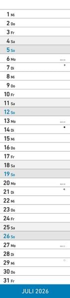 Produktbild: Streifenplaner XL BLAU 2026 - Streifenkalender 15x64 cm - Wandplaner - Küchenkalender - schmales Design - eine Spalte - Langplaner