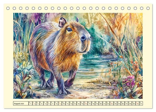 Produktbild: Wasserschweine. Bezaubernde Capybaras in der Natur (Tischkalender 2026 DIN A5 quer), CALVENDO Monatskalender