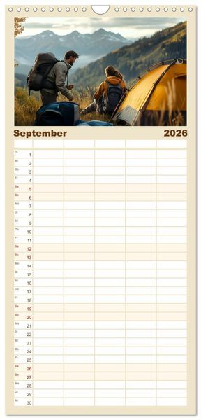 Produktbild: Familienplaner 2026 - Zelten - frei sein mit 5 Spalten (Wandkalender, 21 x 45 cm) CALVENDO