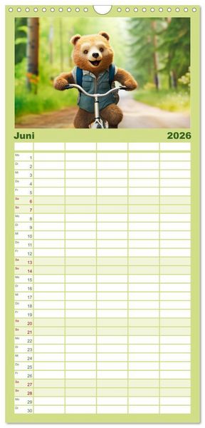 Produktbild: Familienplaner 2026 - Teddyb&auml;r und seine Abenteuer mit 5 Spalten (Wandkalender, 21 x 45 cm) CALVENDO