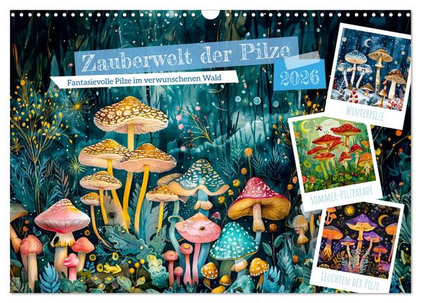 Produktbild: Zauberwelt der Pilze - Fantasievolle Pilze im verwunschenen Wald (Wandkalender 2026 DIN A3 quer), CALVENDO Monatskalender