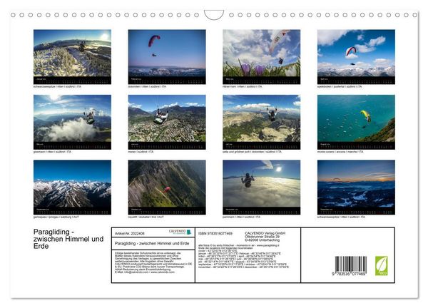 Produktbild: Paragliding - zwischen Himmel und Erde (Wandkalender 2026 DIN A3 quer), CALVENDO Monatskalender