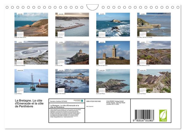 Produktbild: La Bretagne. La c&ocirc;te d'Emeraude et la c&ocirc;te de Penthi&egrave;vre (Calendrier mural 2026 DIN A4 vertical), CALVENDO calendrier mensuel