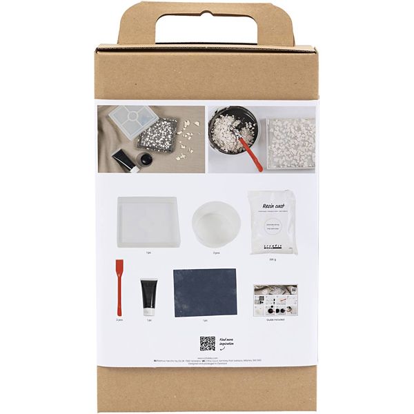 Produktbild: Creativ Company DIY Sets Formgie&szlig;en Kreativ Set Harzgie&szlig;en, Schwarz, Wei&szlig;, Quadratisches Tablett mit Terrazzo, Kreativ Box