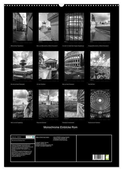 Produktbild: Monochrome Einblicke Rom (Wandkalender 2026 DIN A2 hoch), CALVENDO Monatskalender