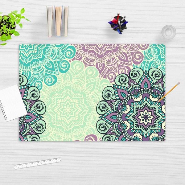 Produktbild: Cover-your-desk Schreibtischunterlage f&uuml;r Kinder und Erwachsene Mandala gr&uuml;n-t&uuml;rkis, aus hochwertigem Vinyl , 60 x 40 cm
