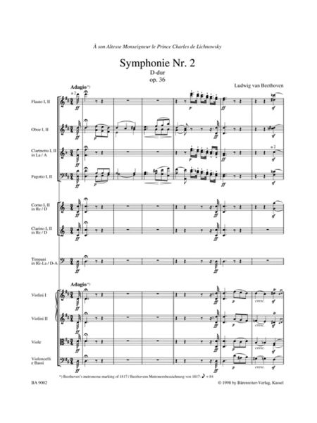 Produktbild: Symphonie Nr. 2 D-Dur op. 36, Partitur