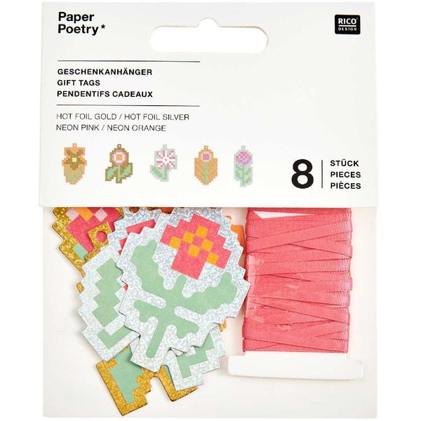 Produktbild: Geschenkanh&auml;nger Futschikato, Pixel, Blumen , 8 Stk, 4 x 6 cm