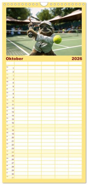 Produktbild: Familienplaner 2026 - Der tierisch lustige Tennis-Kalender mit 5 Spalten (Wandkalender, 21 x 45 cm) CALVENDO