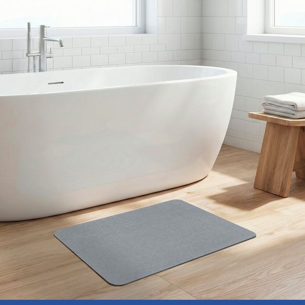 Produktbild: Diatomit Badematte Mod. Simi Grau, 60 x 39 cm, schnelltrocknend und rutschsicher
