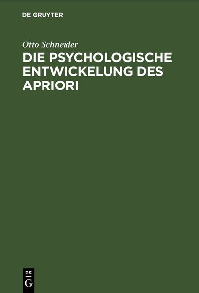 Produktbild: Die psychologische Entwickelung des Apriori