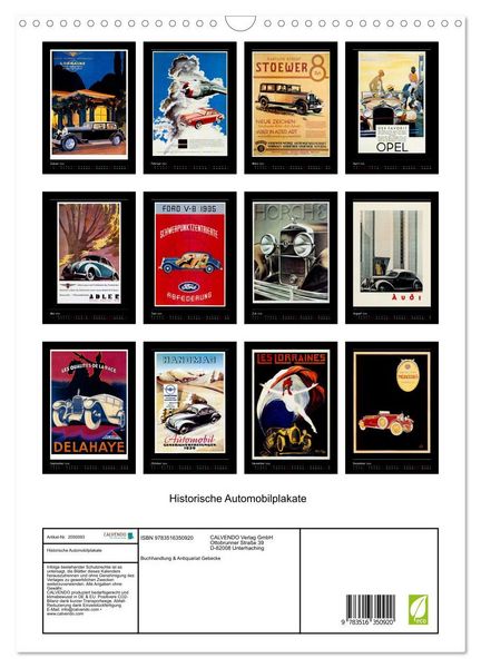 Produktbild: Historische Automobilplakate (Wandkalender 2026 DIN A3 hoch), CALVENDO Monatskalender