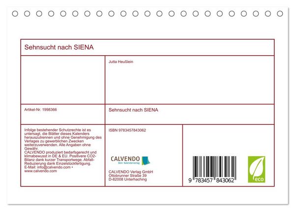 Produktbild: Sehnsucht nach SIENA (Tischkalender 2026 DIN A5 quer), CALVENDO Monatskalender