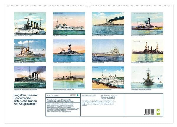 Produktbild: Fregatten, Kreuzer, Panzerschiffe &ndash; historische Karten von Kriegsschiffen (Wandkalender 2026 DIN A2 quer), CALVENDO Monatskalender