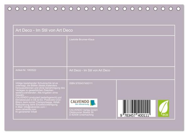 Produktbild: Art Deco - Im Stil von Art Deco (Tischkalender 2026 DIN A5 quer), CALVENDO Monatskalender