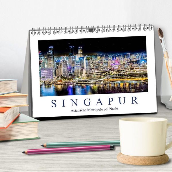 Produktbild: Singapur - Asiatische Metropole bei Nacht (Tischkalender 2026 DIN A5 quer), CALVENDO Monatskalender